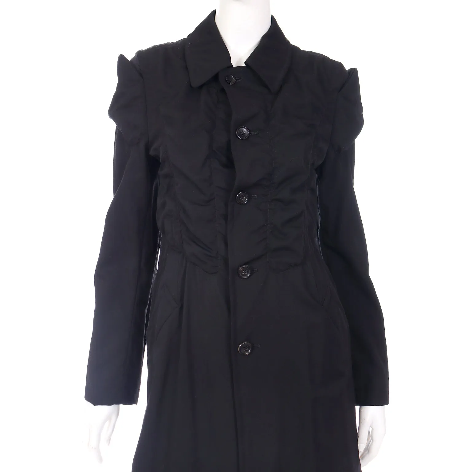 2010 Comme des Garcons Ruched Avant Garde Black Coat