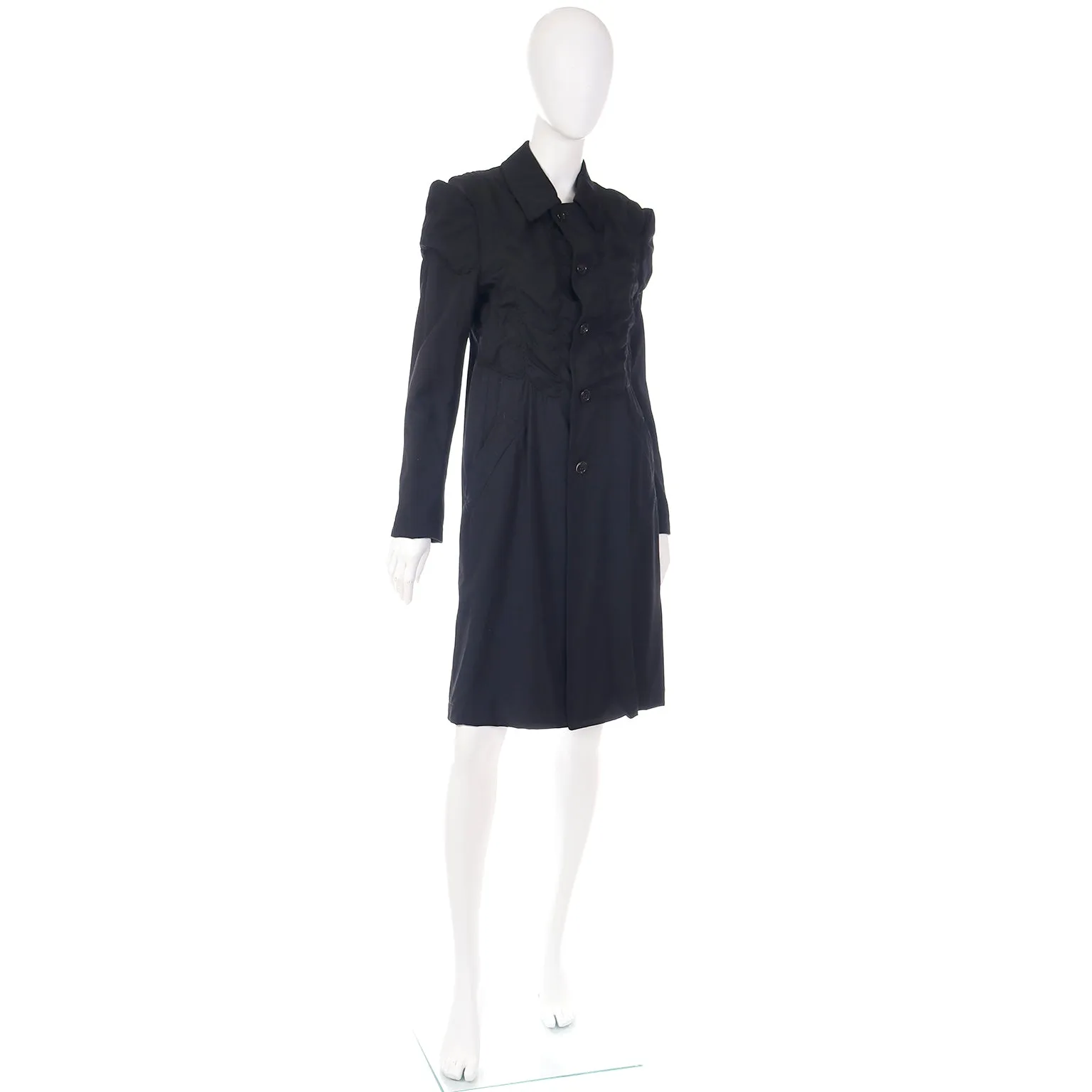 2010 Comme des Garcons Ruched Avant Garde Black Coat