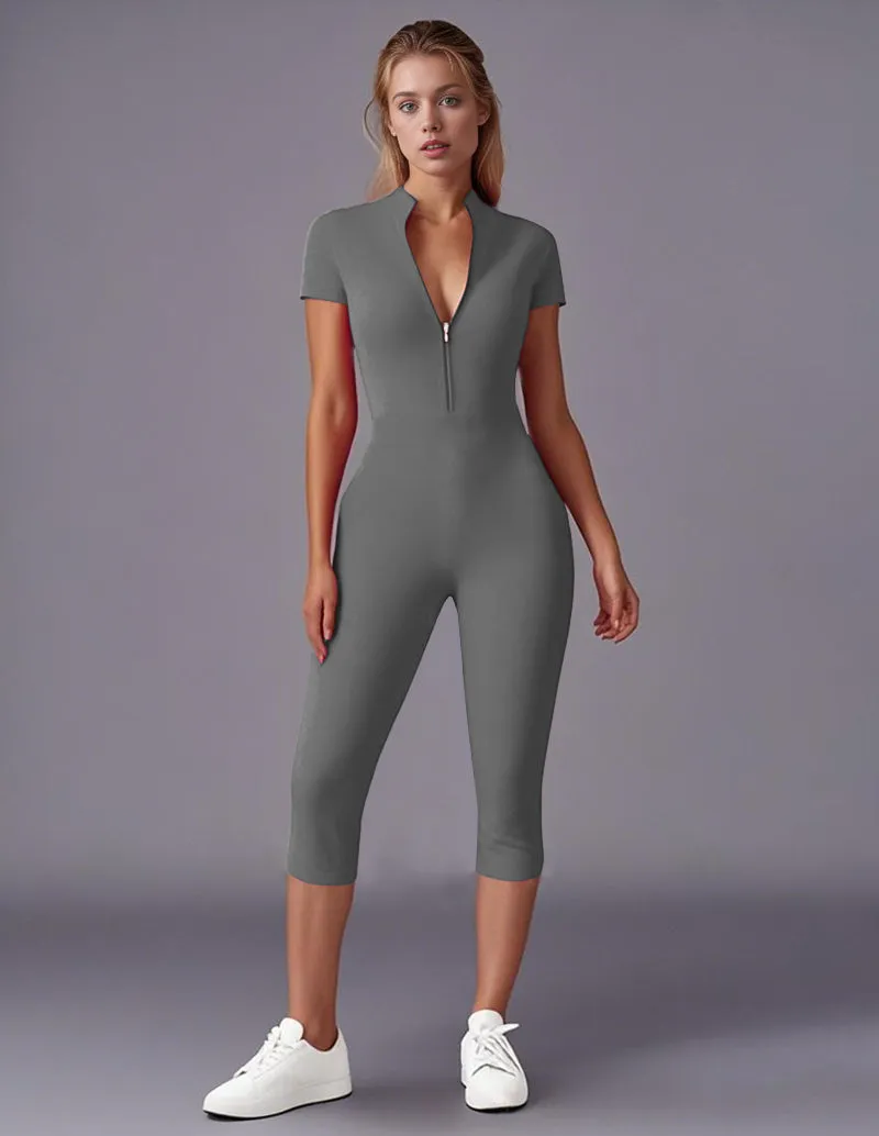 Athleisure Stretch Zip Front Jumpsuit