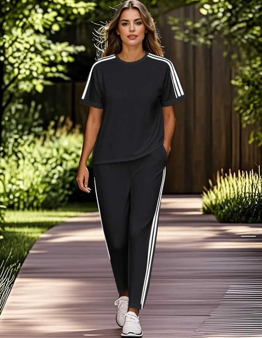 Athleisure Stripe T-Shirt Pants Set