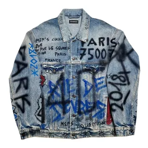 Balenciaga 2018 Graffiti Denim Jacket Indigo Multi