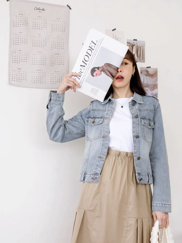 Basic Denim Long Sleeve Jacket