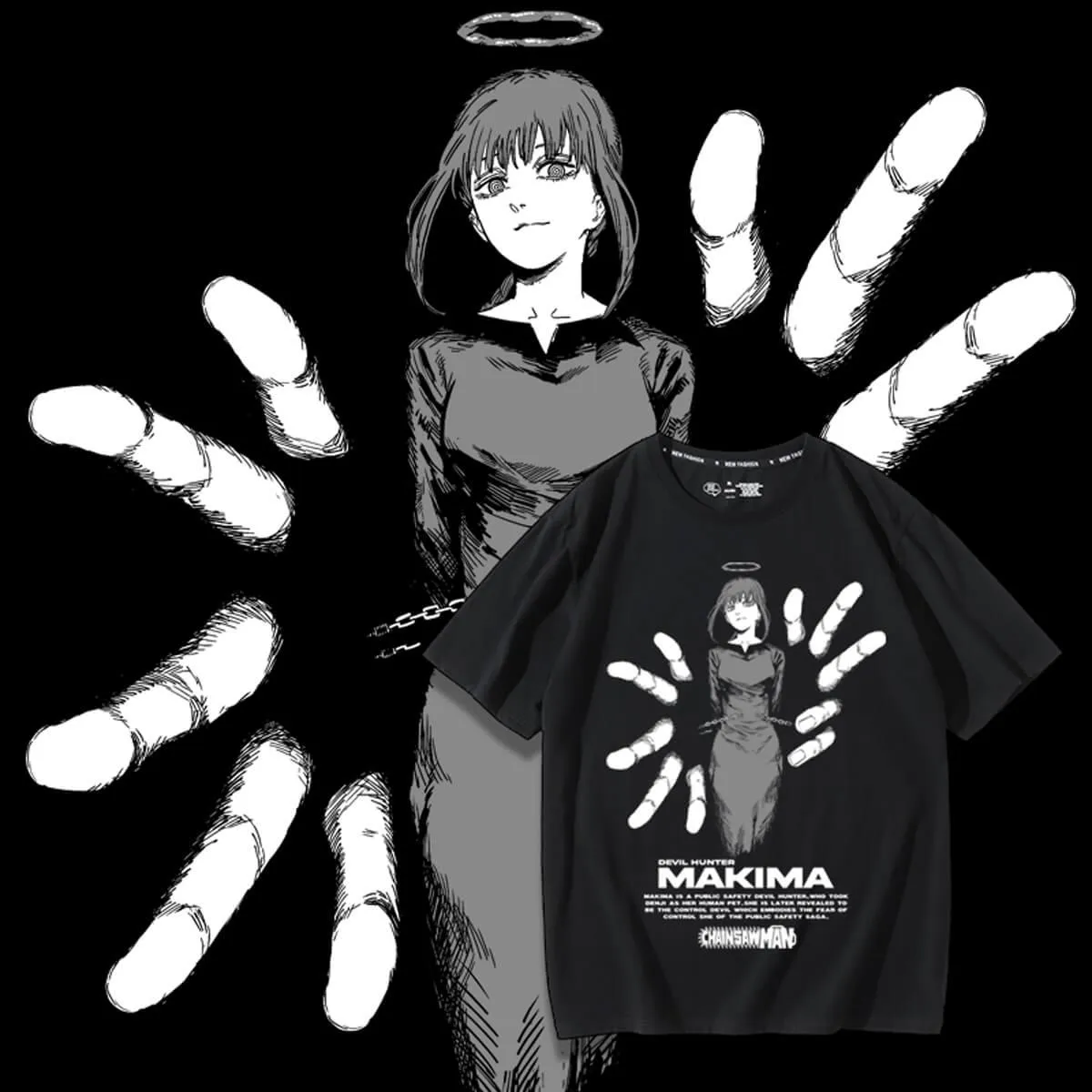 benpaolv Chainsaw Man Black T-Shirt Makima Fingers