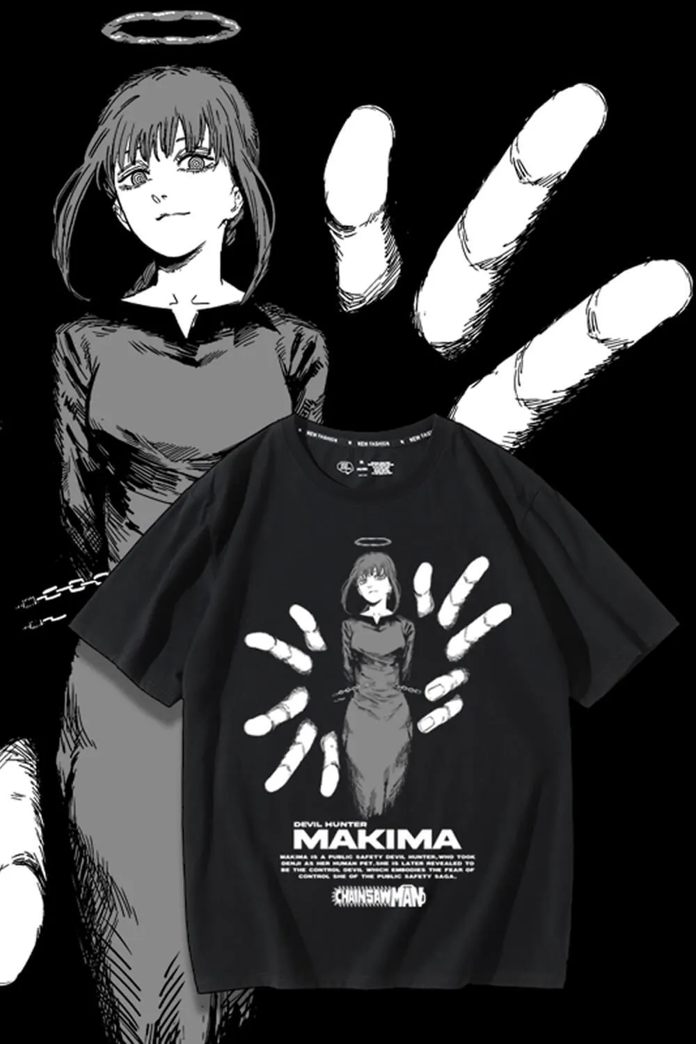 benpaolv Chainsaw Man Black T-Shirt Makima Fingers