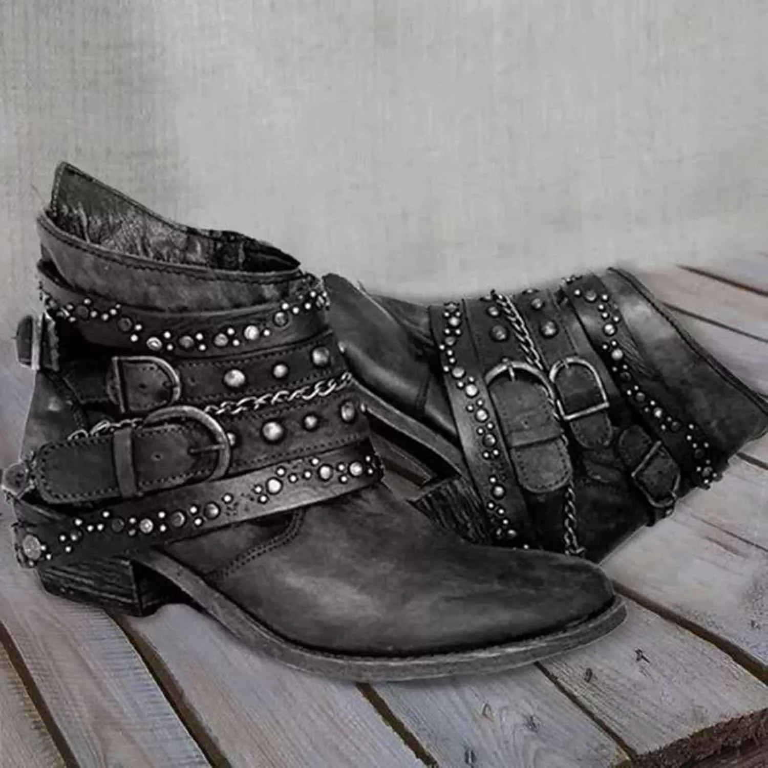 Black Boots for Women Ankle BootAnkle Booties for Women Flat Boots Women Womens Hiking Boot Flat Heel Closed Toe Chunky Block Heel Side Zipper Pointd Toe