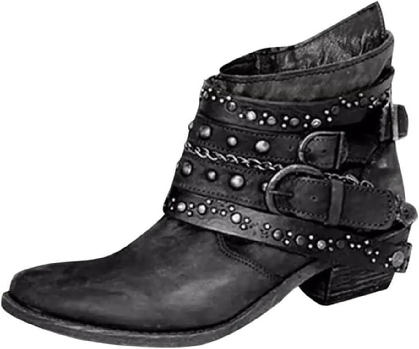 Black Boots for Women Ankle BootAnkle Booties for Women Flat Boots Women Womens Hiking Boot Flat Heel Closed Toe Chunky Block Heel Side Zipper Pointd Toe