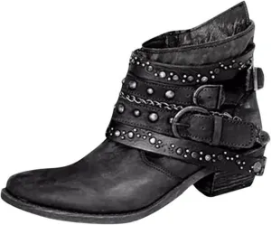 Black Boots for Women Ankle BootAnkle Booties for Women Flat Boots Women Womens Hiking Boot Flat Heel Closed Toe Chunky Block Heel Side Zipper Pointd Toe
