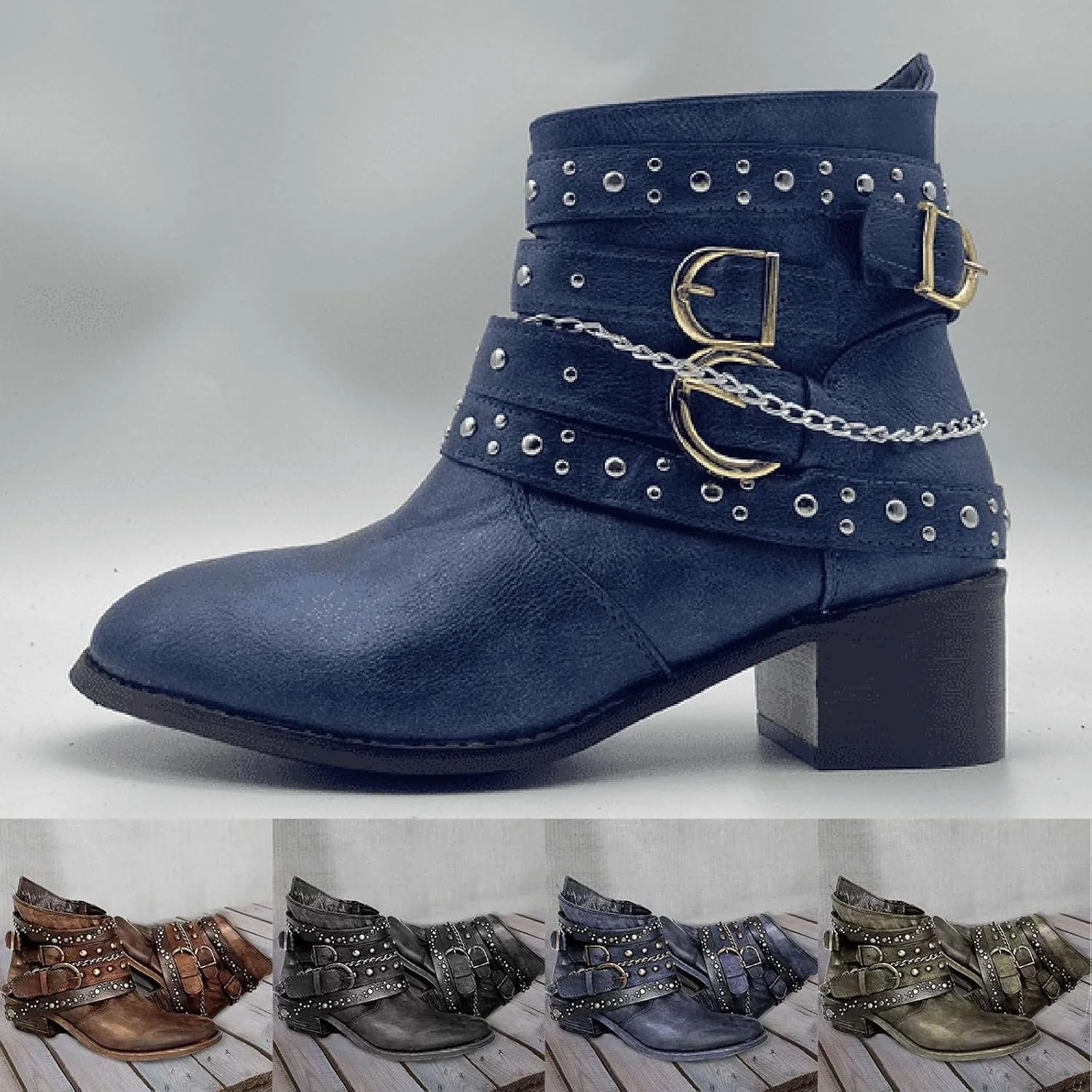 Black Boots for Women Ankle BootAnkle Booties for Women Flat Boots Women Womens Hiking Boot Flat Heel Closed Toe Chunky Block Heel Side Zipper Pointd Toe