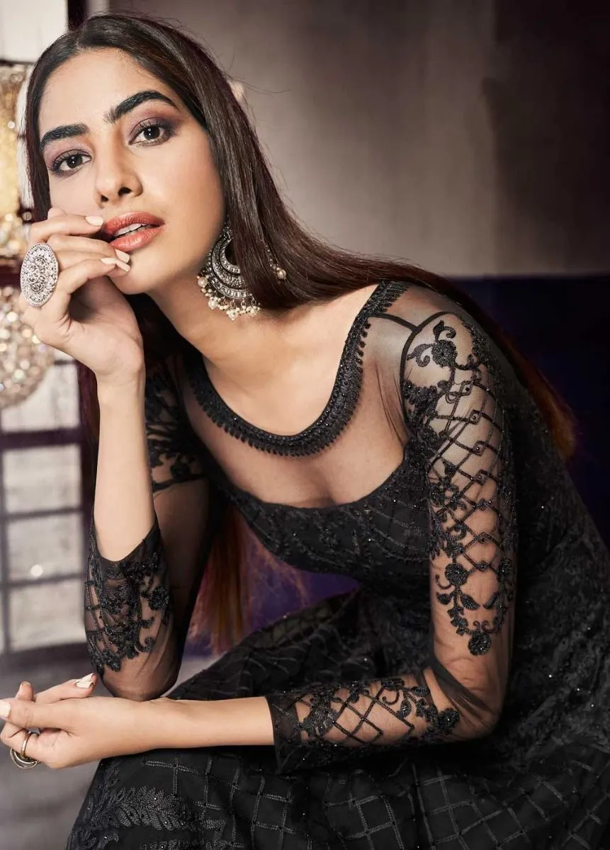 Black Designer Embroidered Anarkali Style Gown