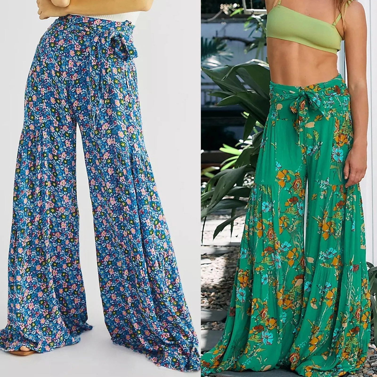 Bohemian Style Digital Print Floor-Length Pants