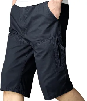 Cargo Shorts for Men Knee Length Casual Cotton Short Elastic Waist Vintage Lightweight Patchwork Trunks Breathable