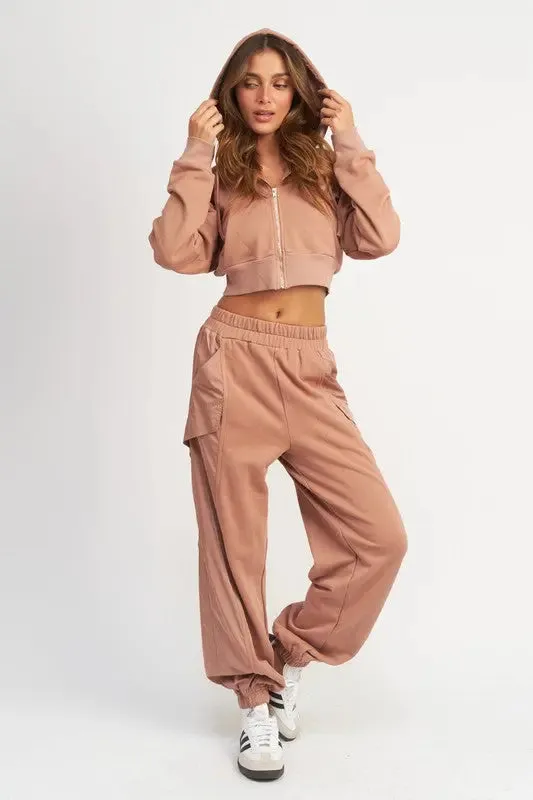Contrasted Zip Up Hoodie