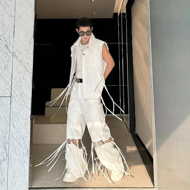 Detachable Ribbon Wide Leg Pants Set