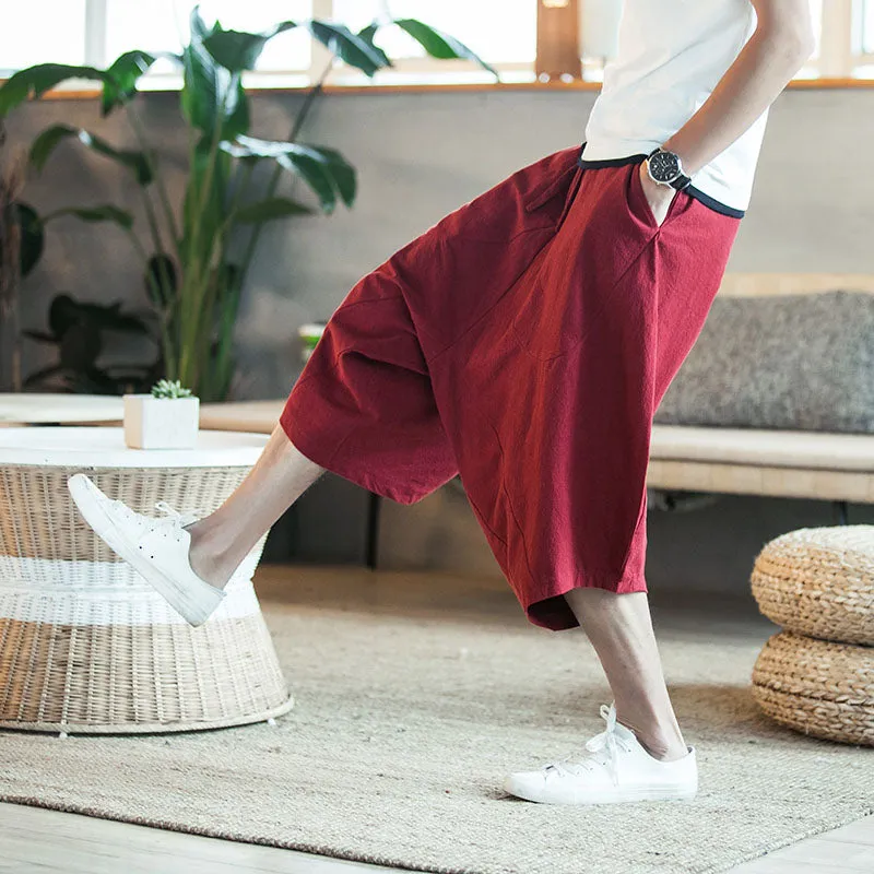 Drawstring Wide Leg Men Airy Harem Pants