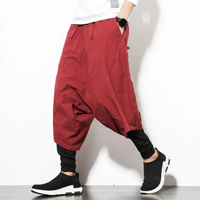 Drawstring Wide Leg Men Airy Harem Pants