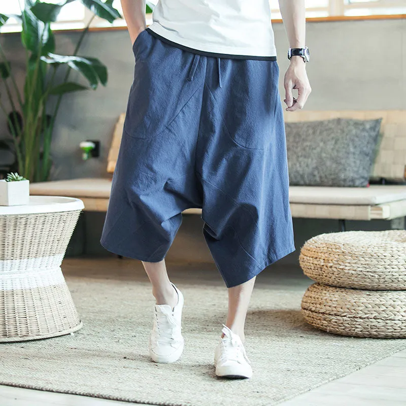 Drawstring Wide Leg Men Airy Harem Pants