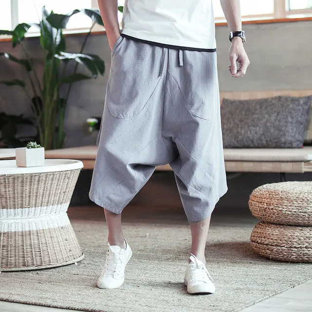 Drawstring Wide Leg Men Airy Harem Pants