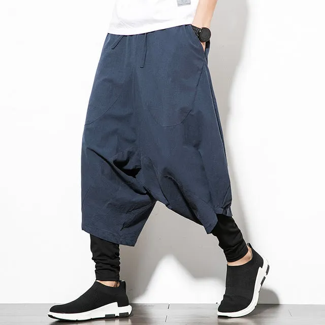 Drawstring Wide Leg Men Airy Harem Pants