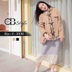 FAKE TWO PIECE CHECKED FUR JACKET