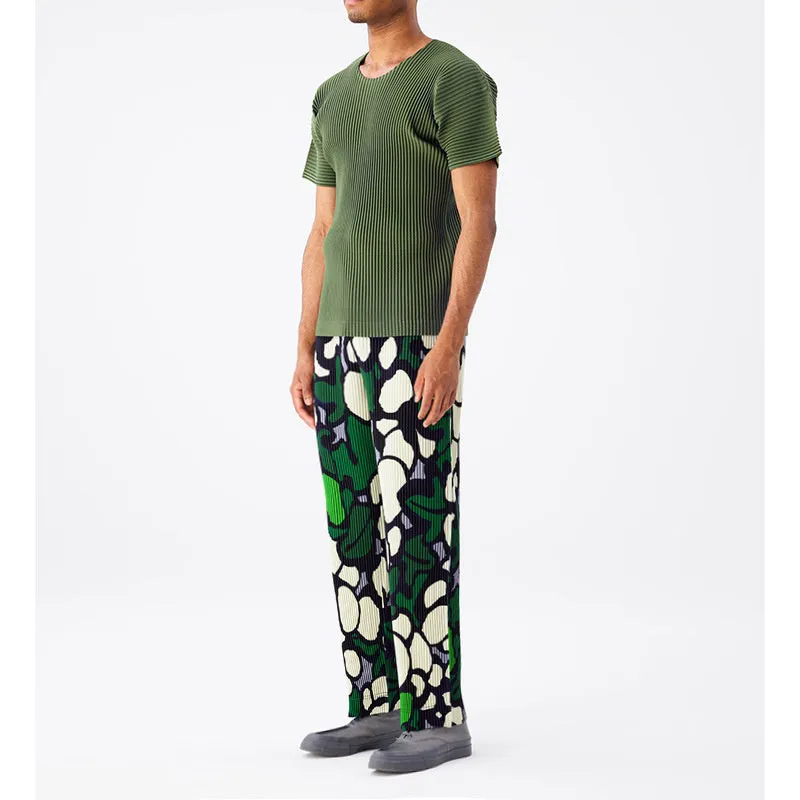 Geometric Pleated Straight Loose Pants
