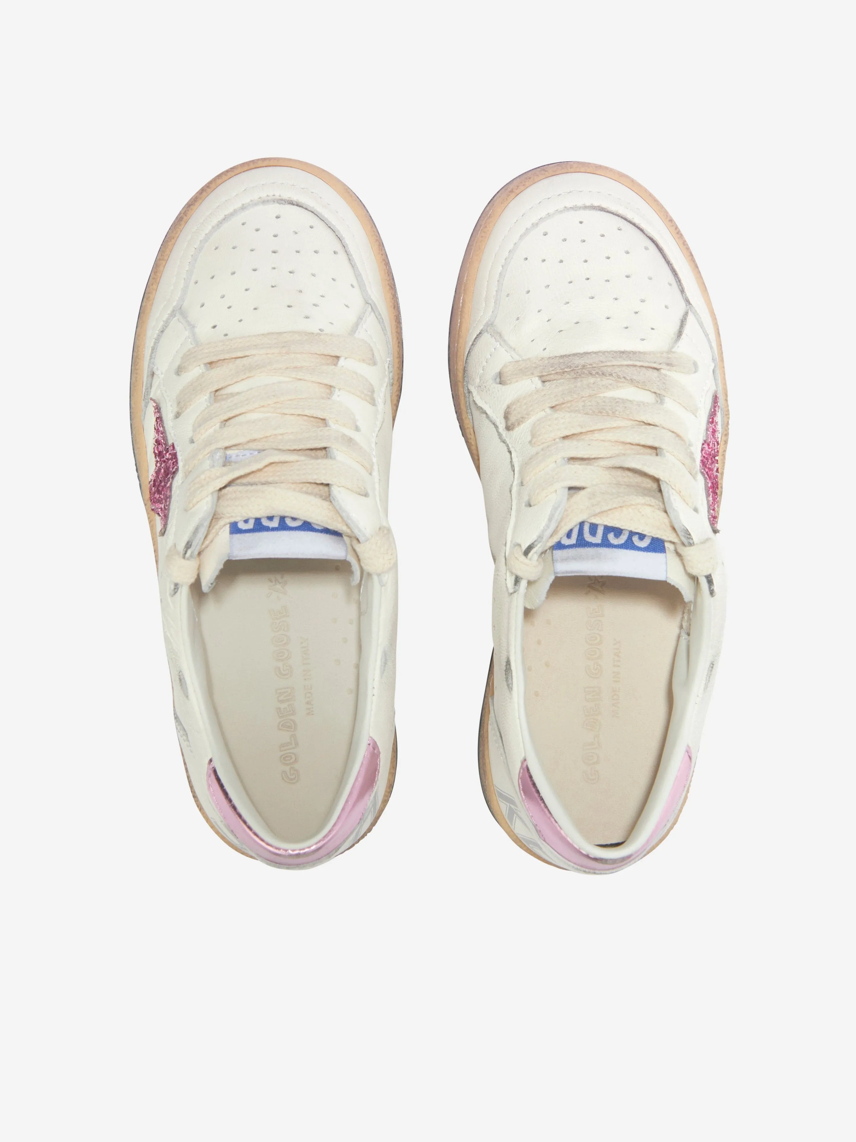 Golden Goose Kids Ballstar Leather And Glitter Star Trainers in White