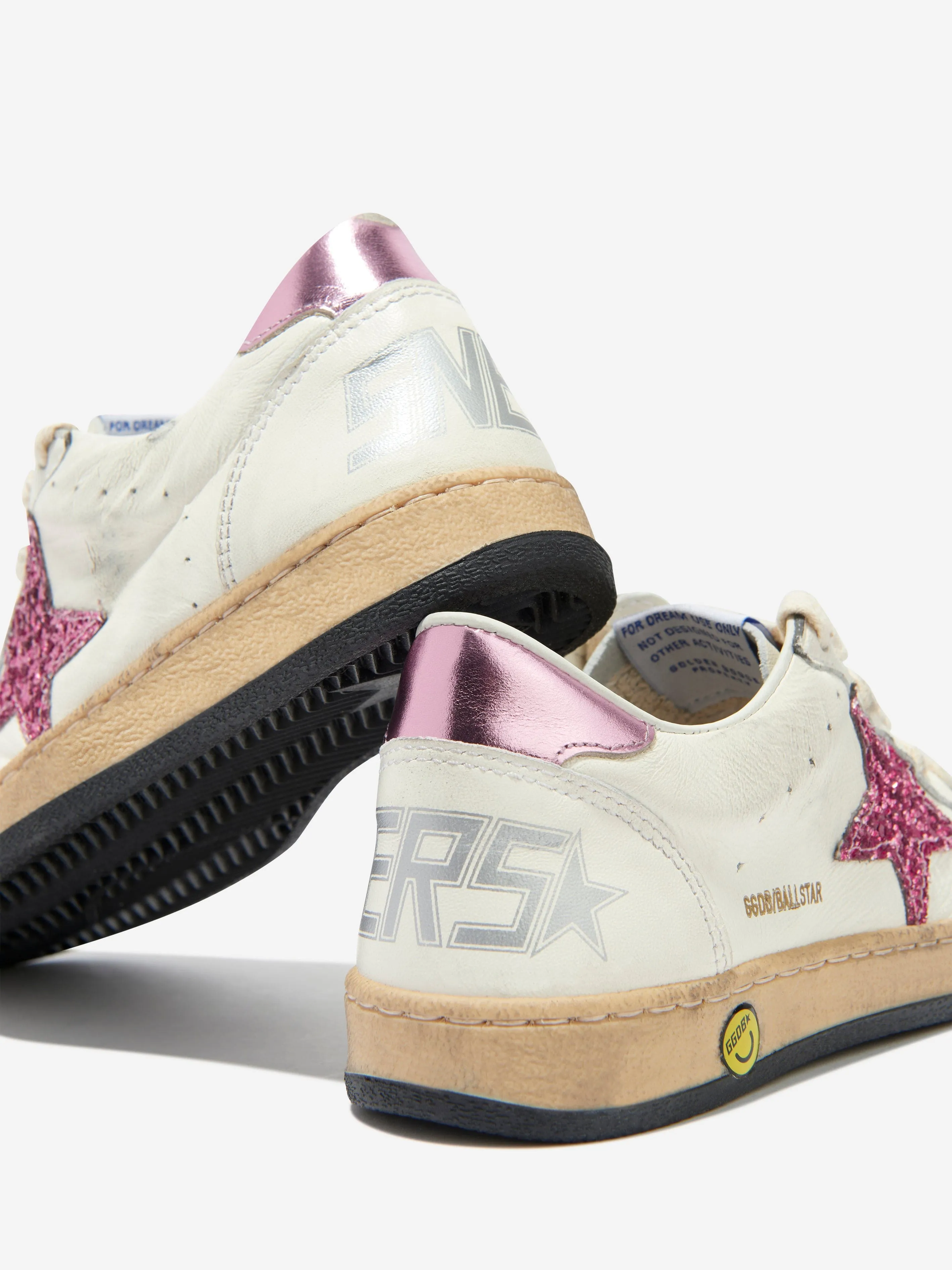 Golden Goose Kids Ballstar Leather And Glitter Star Trainers in White