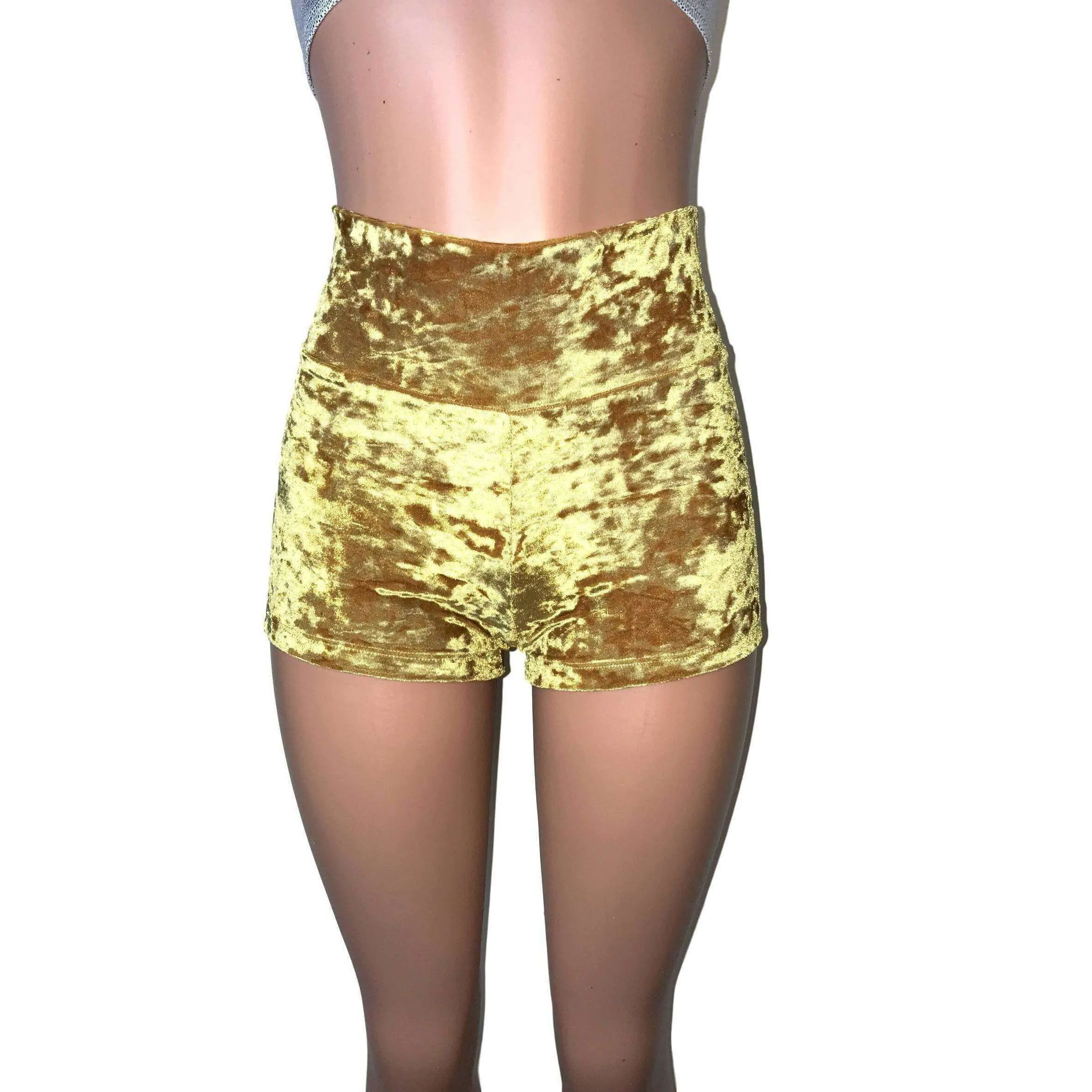 High Waisted Booty Shorts - Gold Crushed Velvet
