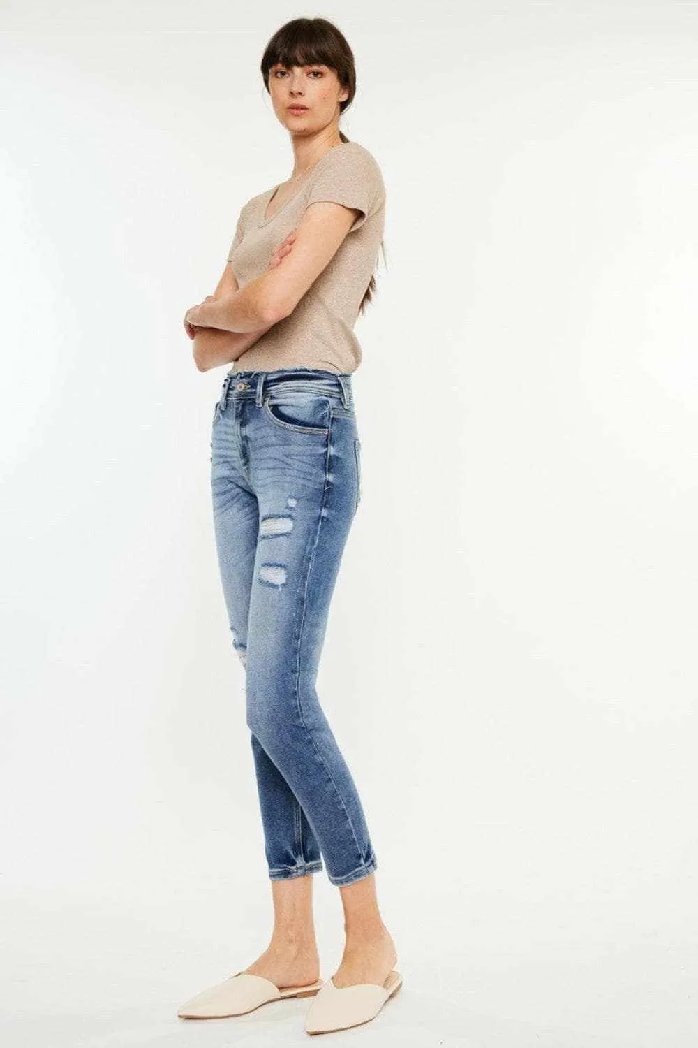 Kancan high rise mom jeans, distressed