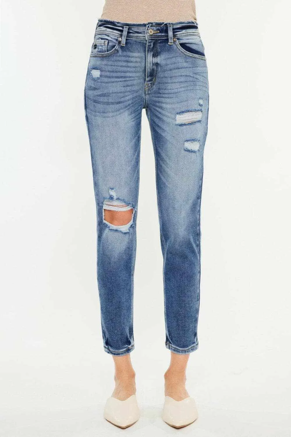 Kancan high rise mom jeans, distressed