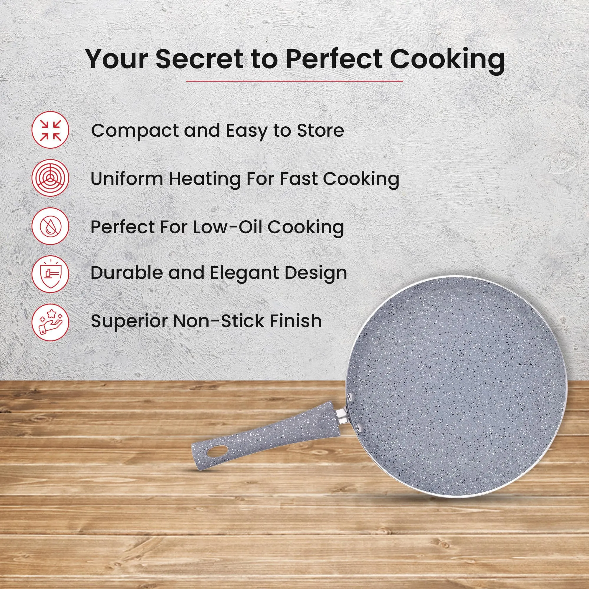 Kuber Industries Dosa Tawa Non Stick Pan with Revivted Handle | High Grade Aluminium Induction Non Stick Tawa Pan | Scratch Resistant, Gas Stove & Induction Compatiable | Grey