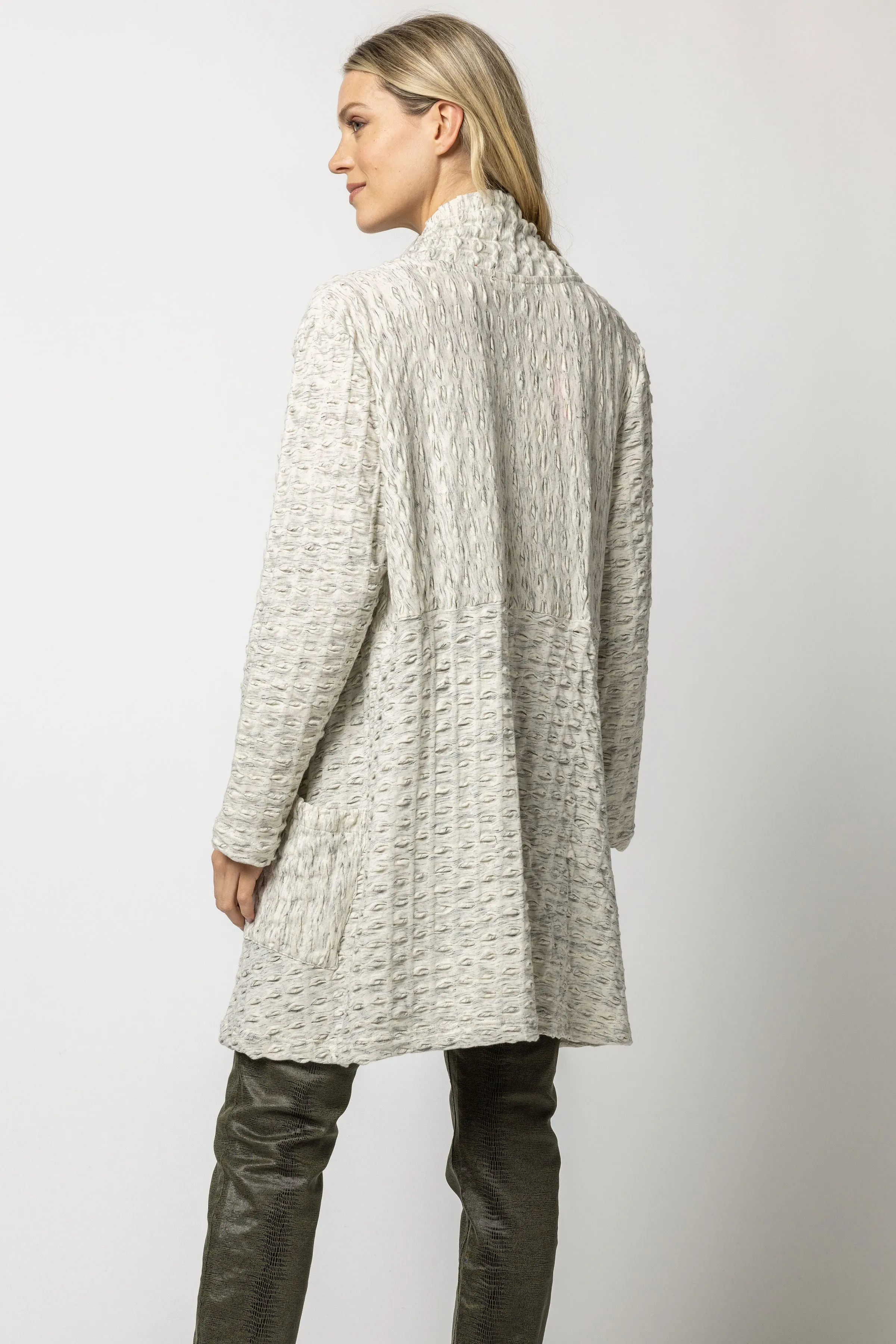Marled Waffle Weave Long Jacket