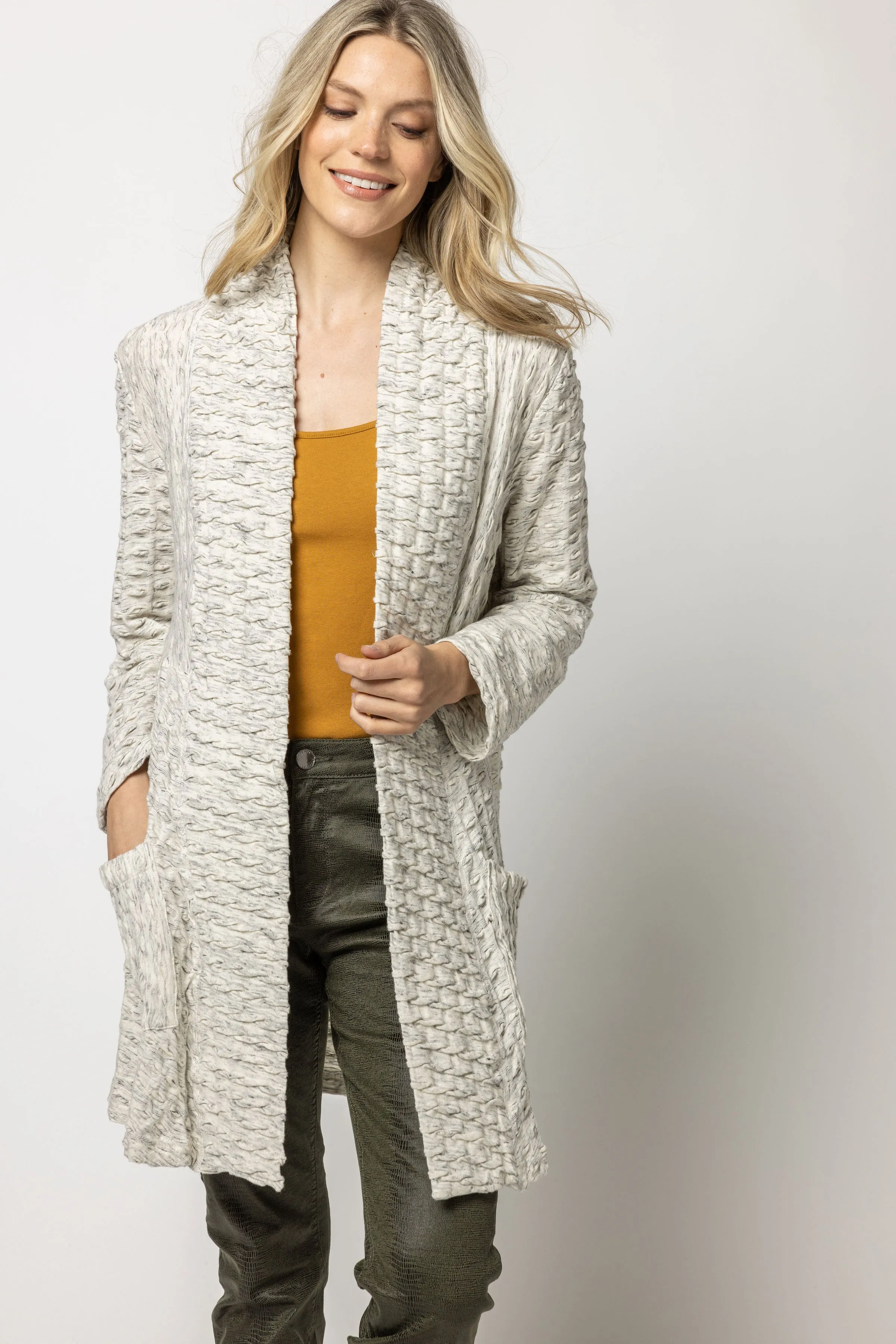 Marled Waffle Weave Long Jacket