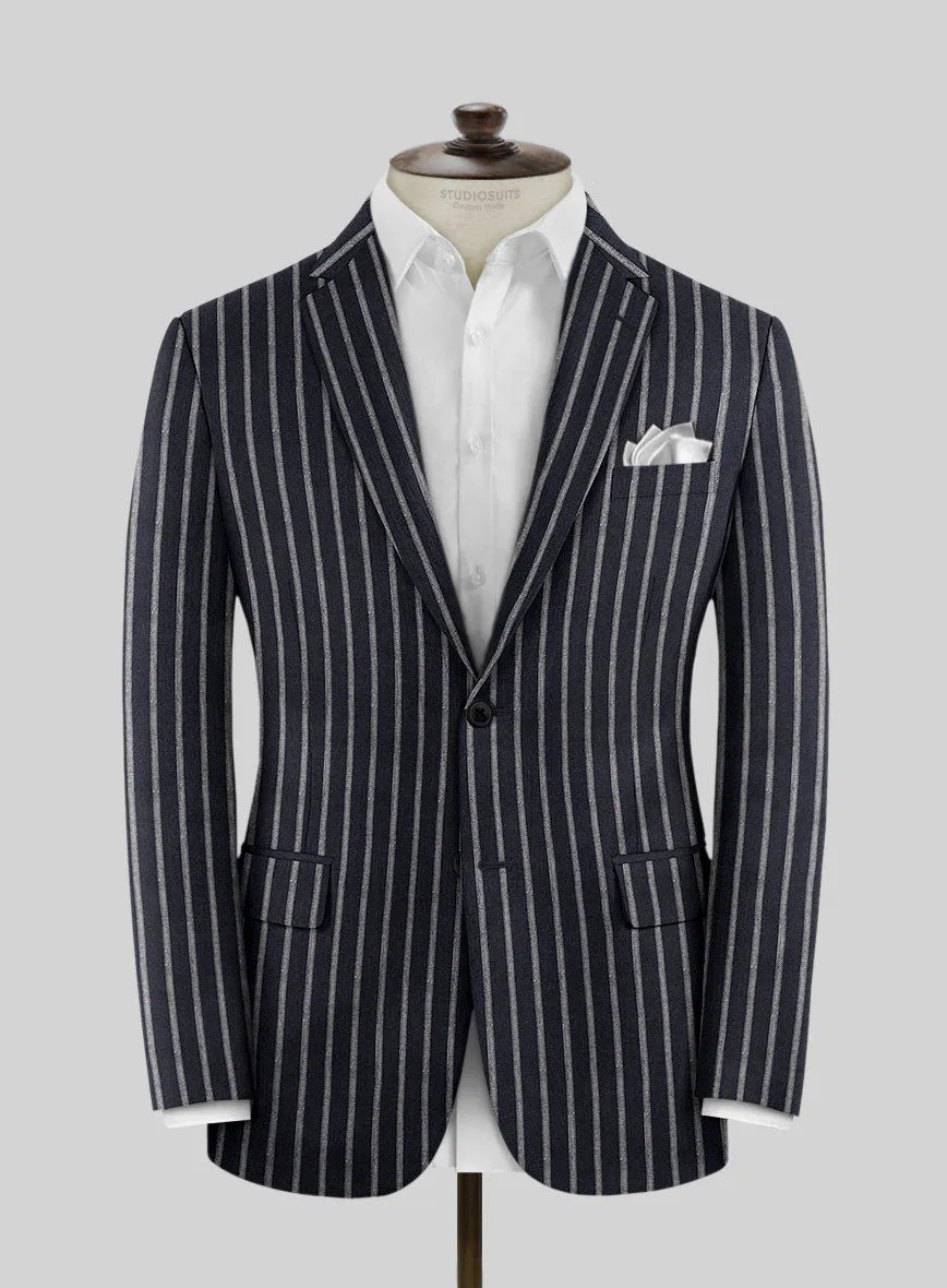 Noble Imelda Blue Stripe Cotton Silk Linen Jacket