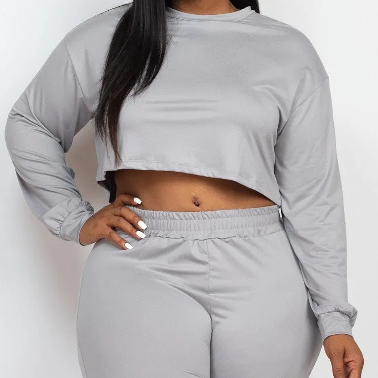 Plus Size Cozy Crop Top And Shorts Set