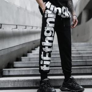 Printed Letter Drawstring Hip Hop Style Men Joggers