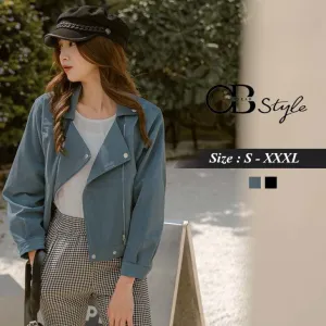 PURE COLOR CROP LONG SLEEVE LEATHER BIKER JACKETS