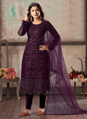 Purple Embroidered Pant Style Suit