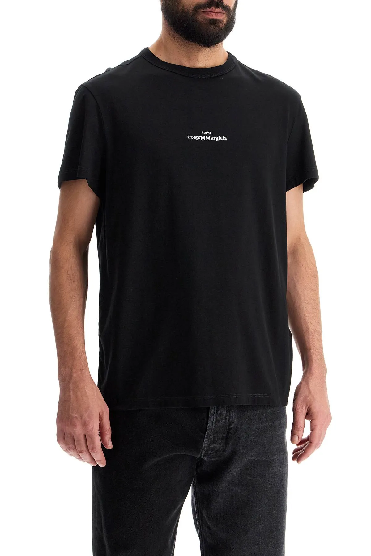 "reverse logo t-shirt with S30GC0701 S22816 BLACK /WHITE EMBROIDERY