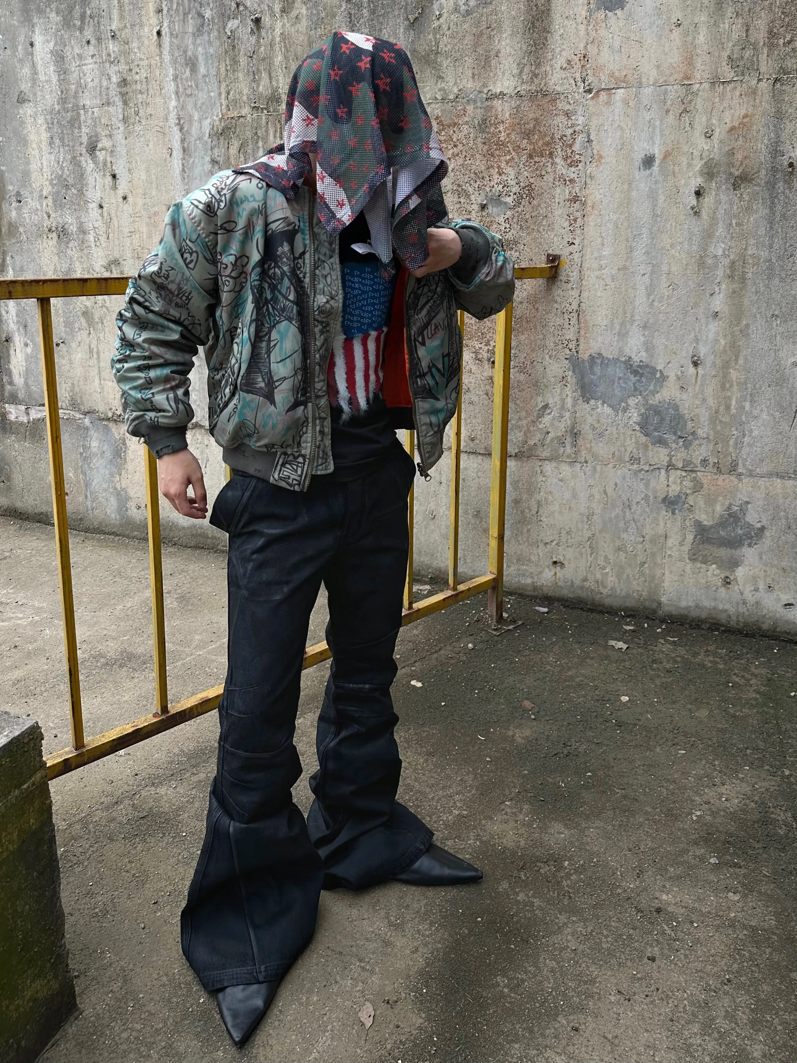 REBEL Hand-painted Waxed Washed Flared Waxed Pants