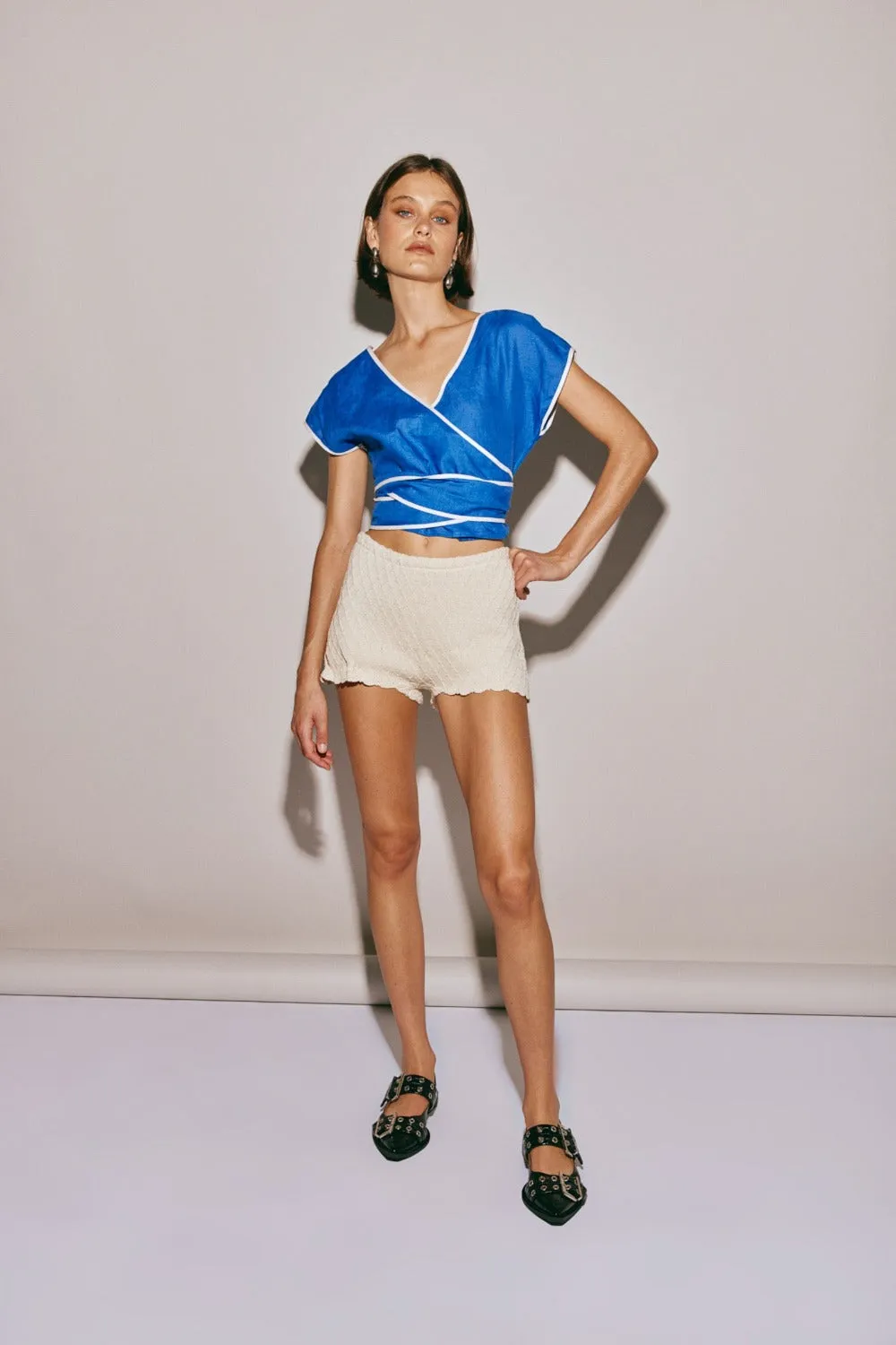 Sea Glass Linen Wrap Top Blue