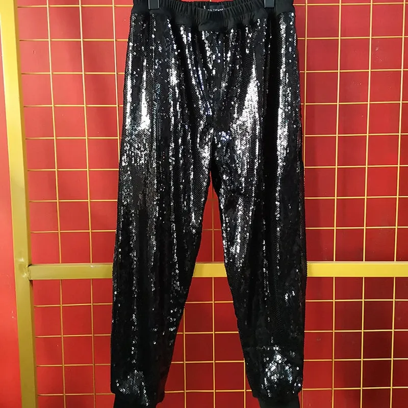 Shine Sequin Dress Stage Style Men Pants