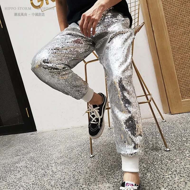 Shine Sequin Dress Stage Style Men Pants