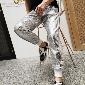 Shine Sequin Dress Stage Style Men Pants