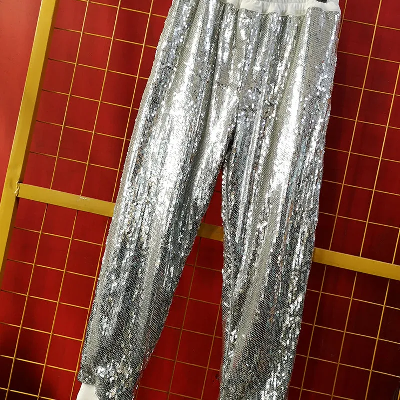 Shine Sequin Dress Stage Style Men Pants