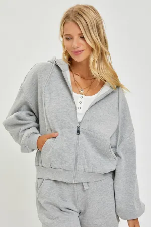 Soft Knit Balloon Sleeve Zip Up Hoodie