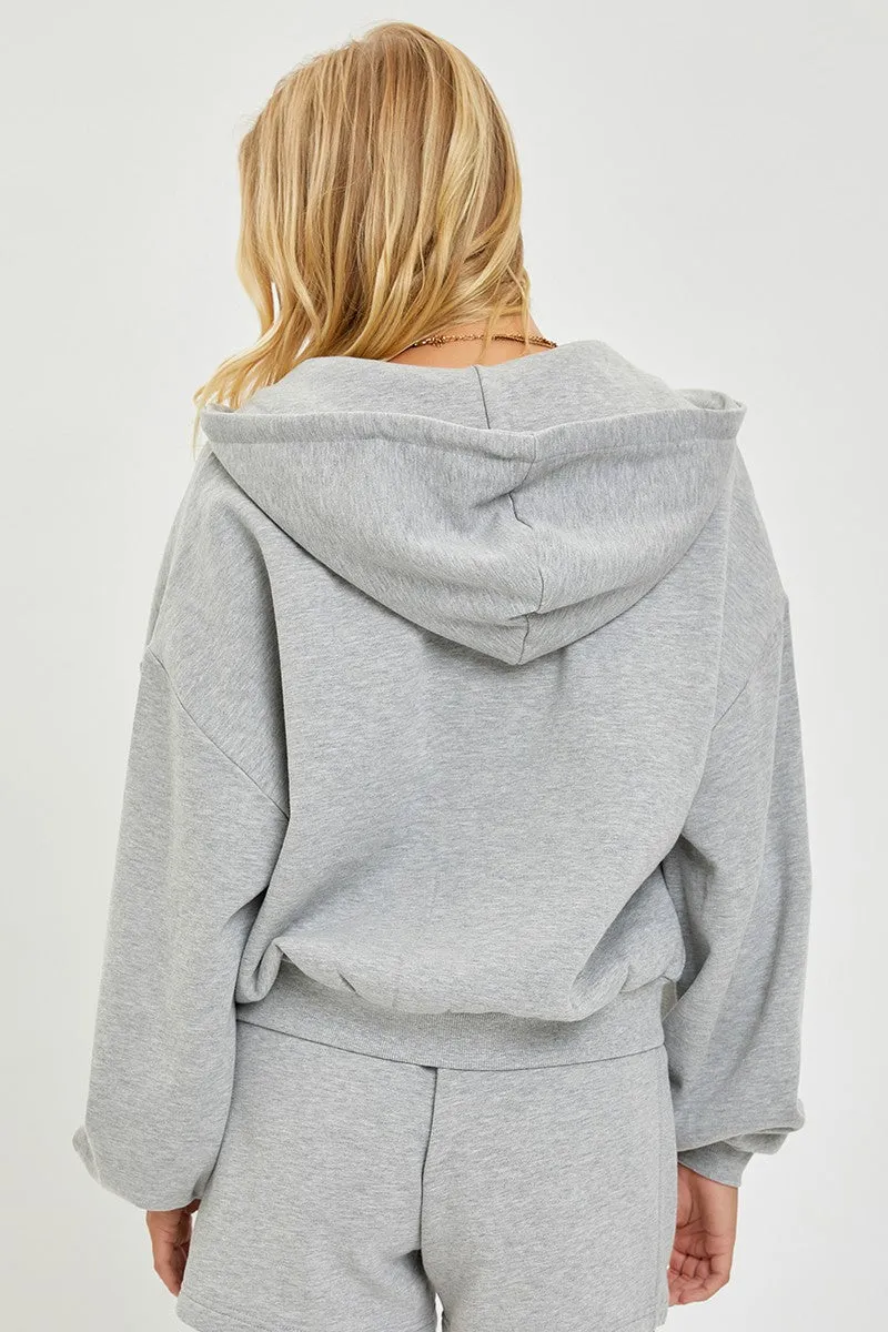 Soft Knit Balloon Sleeve Zip Up Hoodie
