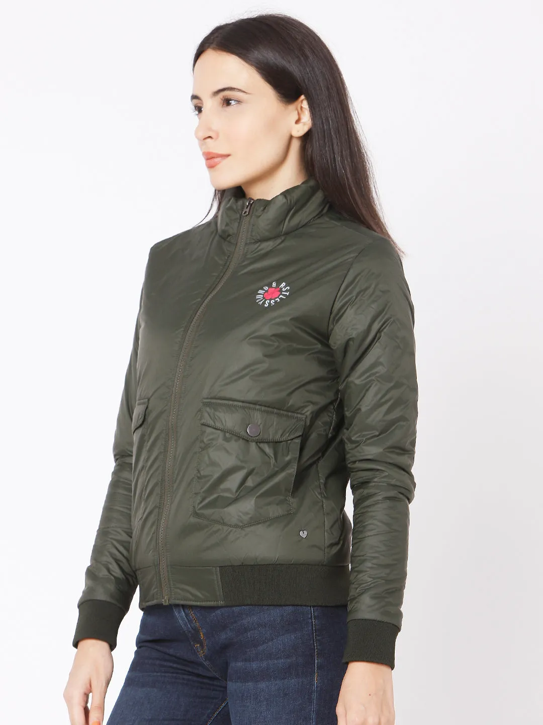 Spykar Green Olive Polyester Jacket For Women