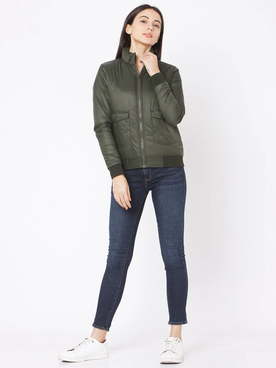 Spykar Green Olive Polyester Jacket For Women