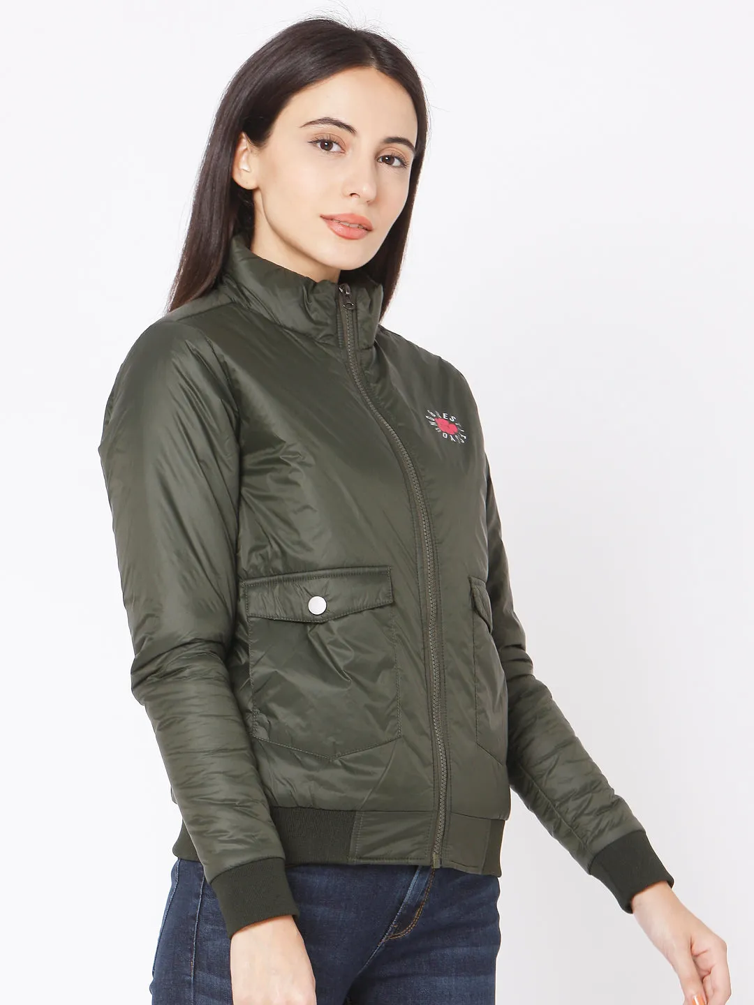 Spykar Green Olive Polyester Jacket For Women