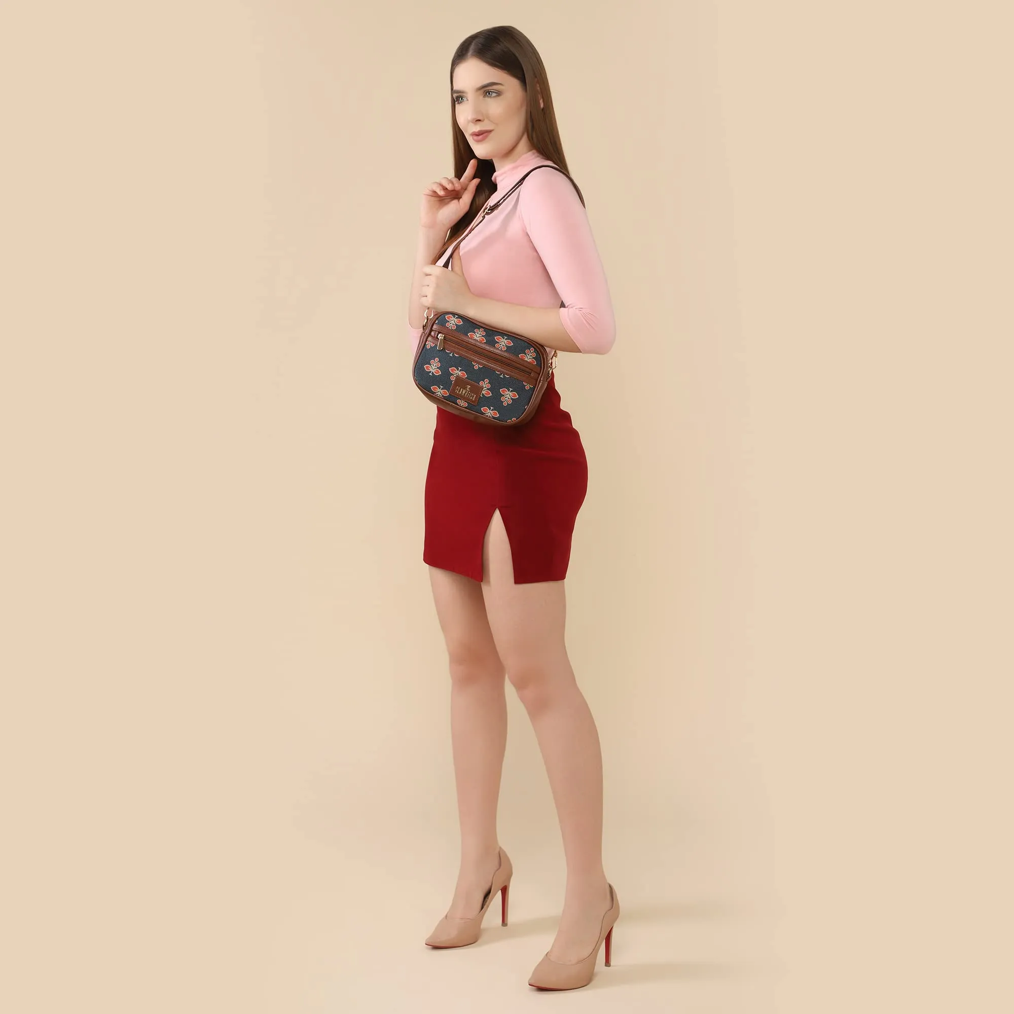 The Clownfish Nyra Polyester Crossbody Sling Bag for Women Casual Party Bag Purse with Adjustable Shoulder Strap and Printed Design for Ladies College Girls (Dark Grey)